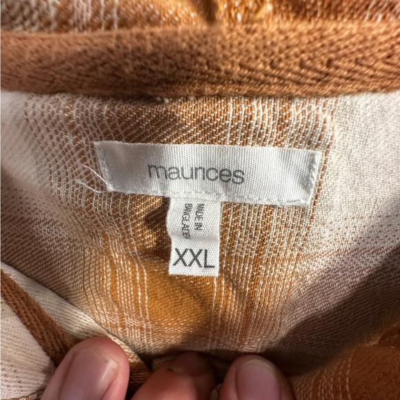 Maurices Brown and Cream Plaid Flannel Button Down Hooded Shirt - Picture 7 of 7
